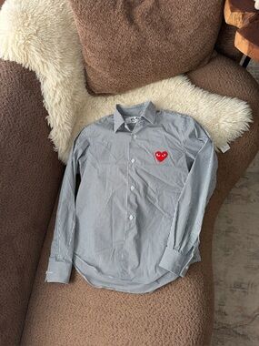 Comme Des Garçons Logo Patch Striped Shirt